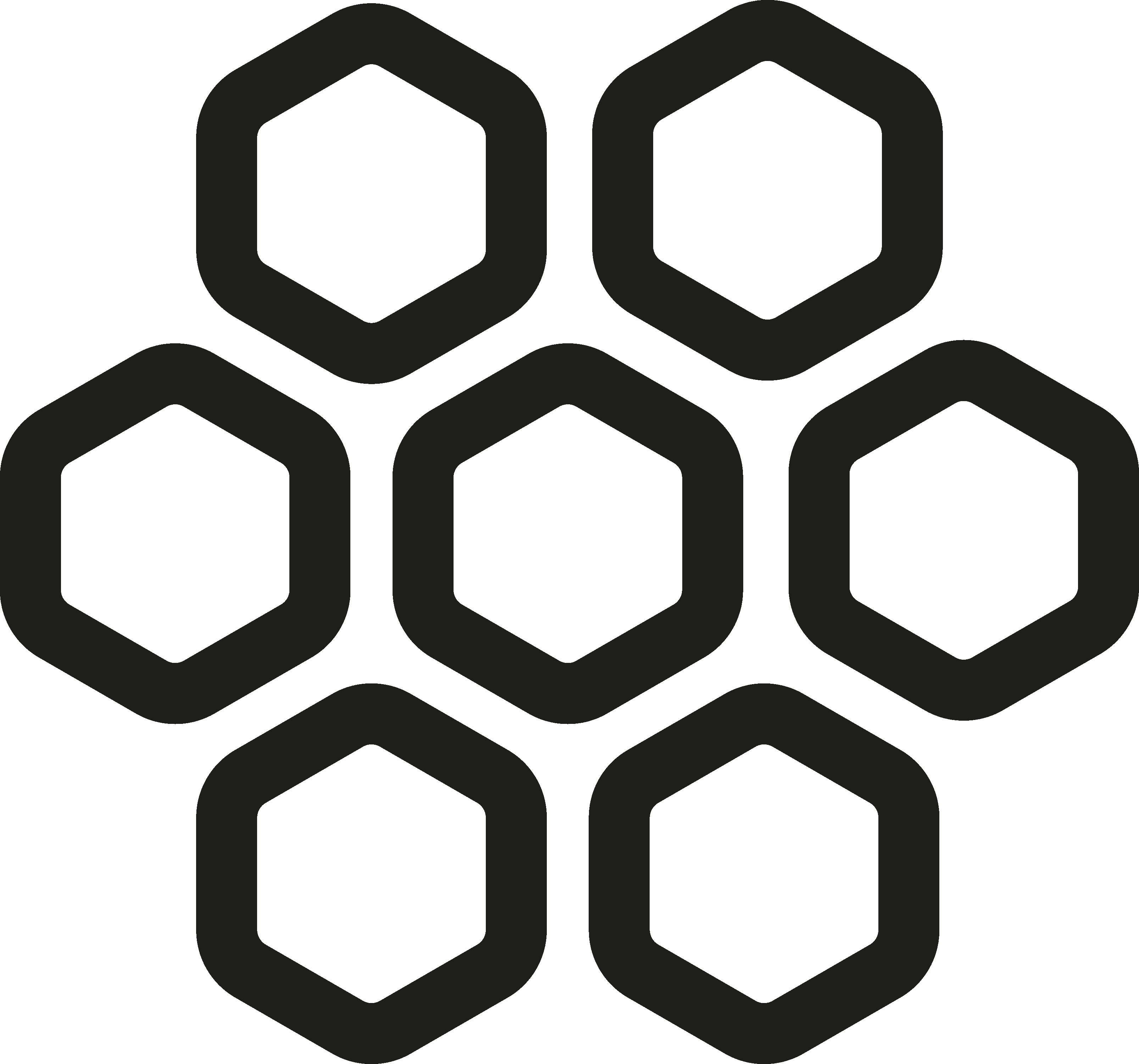 شش ضلعی های مشکی، استعاره از زیرمجموعه های مستقل و ساختاریافته مرکز تکمانو که کنار یکدیگر مانند سلول های کندو عسل فعالیت میکنند.